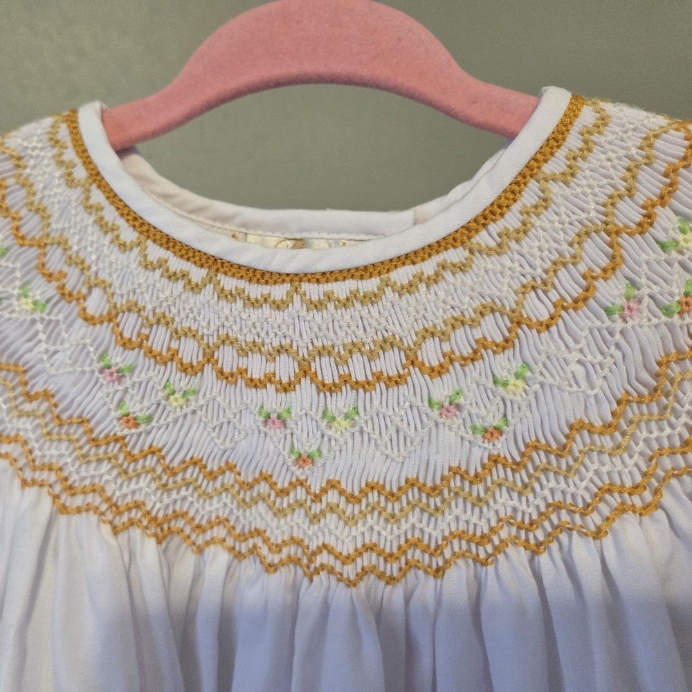 Toddler Girl Smocked White Dress